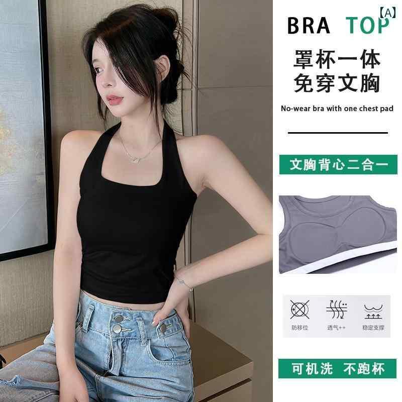 ホルターネック レディース トップス ホルターネック レディース トップス 夏用の ブラパッドと 美しい バックブラ チューブ トップ ホルターネック トップが 付いた 女性用の 黒い小さな キャミソール
