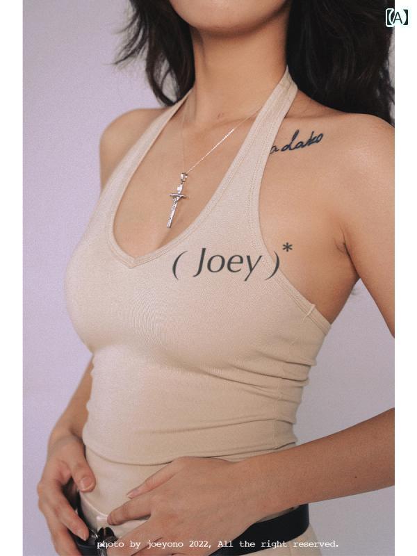 ホルターネック レディース トップス ホルターネック レディース トップス 90年代の レトロな ベーシック ニットリブ ホルター ベストと 背中の 開いた 夏用 インナーウェアが超 快適