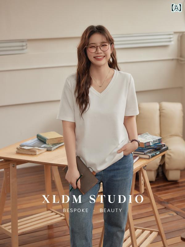 送料無料　Tシャツ　ゆったり　インナー 小 麗 手作り 大きい サイズの 婦人 服の 糸 通し ネック ライ..