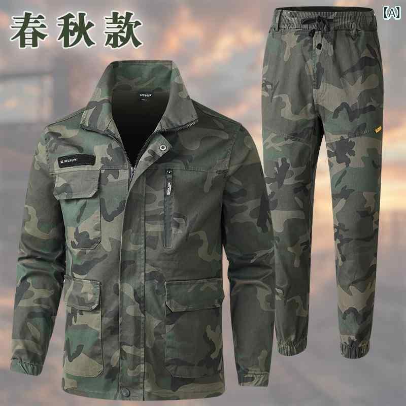 　作業服　セット　上下 春秋 迷彩 服 スーツ メンズ 綿 厚手 強化 軍事 ファン フィールド ユニフォーム 耐摩耗性 トレーニング 労働 保護 作業 L サイズ