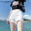 ショートパンツ ハーフパンツ ラ シャペル ホワイト リップ ド デニム ショート パンツ レディース 2024夏 ハイウエスト 痩 身 小さい aライン ホ...