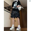 ショートパンツ ハーフパンツ アメリカン ブラック オーバー オール ショーツ メンズ 夏 ハイウエスト パンツ カジュアル タイ ダイ大きい ポケット 5点...
