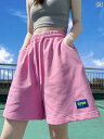 ショートパンツ ハーフパンツ ピンクの カジュアル ワイド レッグ ショーツ レディース 2025 夏 ゴム ウエスト スポーツ オレンジ 綿