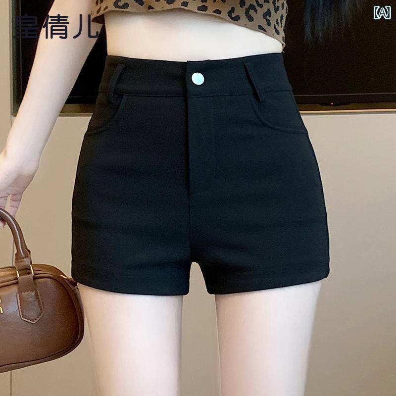 　レディース　ショート　パンツ　 ホット ガール ハイウエスト ブラック aライン ショーツ レディース サマー 2025 ニュー スタイル スリム ボトム クール パンツ