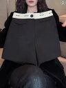 ショート ハーフ パンツ  ブラック スーツ ショート パンツ レディース 2025 春夏 ブラックと ホワイト コントラスト レター ウエスト ストレート ...