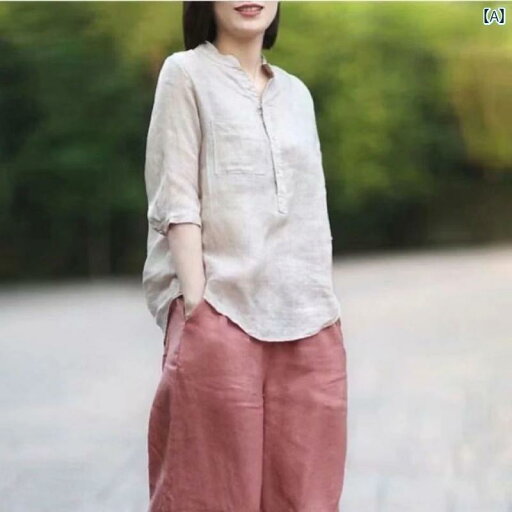 レディース シャツ トップス 夏 大きいサイズ リネンシャツ Tシャツ レディース 文芸 カジュアル シャツ 韓国 綿 麻 スリム 半袖 スタンドカラー レディース シャツ トップス 夏 大きいサイズ リネンシャツ Tシャツ レディース 文芸 カジュアル シャツ 韓国 綿 麻 スリム 半袖 スタンドカラー