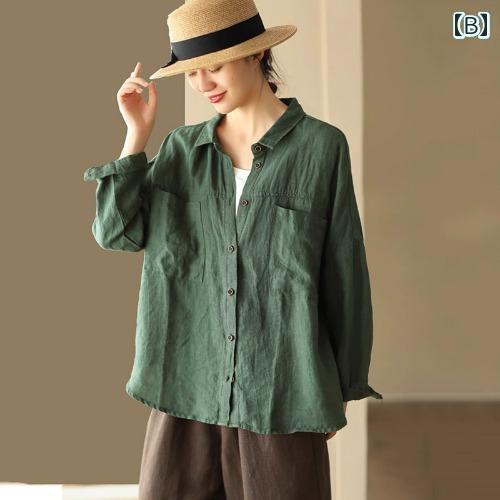 レディース　　シャツ　トップス 女性用 コットンリネン シャツ 2025 春秋 ママ用 ゆったり お腹 カバー 高級 リネン 長袖 カーディガン トップス