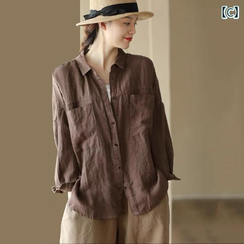 レディース　　シャツ　トップス 女性用 コットンリネン シャツ 2025 春秋 ママ用 ゆったり お腹 カバー 高級 リネン 長袖 カーディガン トップス
