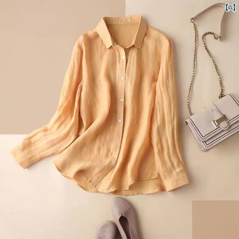 レディース　　シャツ　トップス コットンリネン 長袖 シャツ レディース 2025 春秋 大きいサイズ ゆったり スリム 無地 リネン レイヤリング トップス