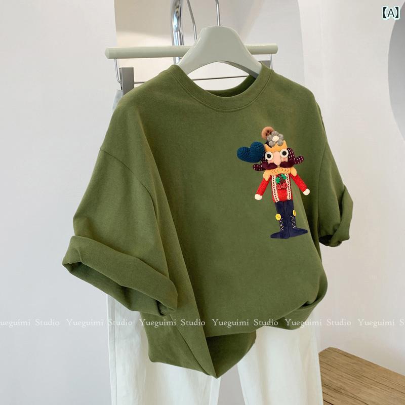 レディース　　Tシャツ　ゆったり 特大 サイズ 300 金重 工 人形 プリント 半袖 Tシャツ スタイル レト..