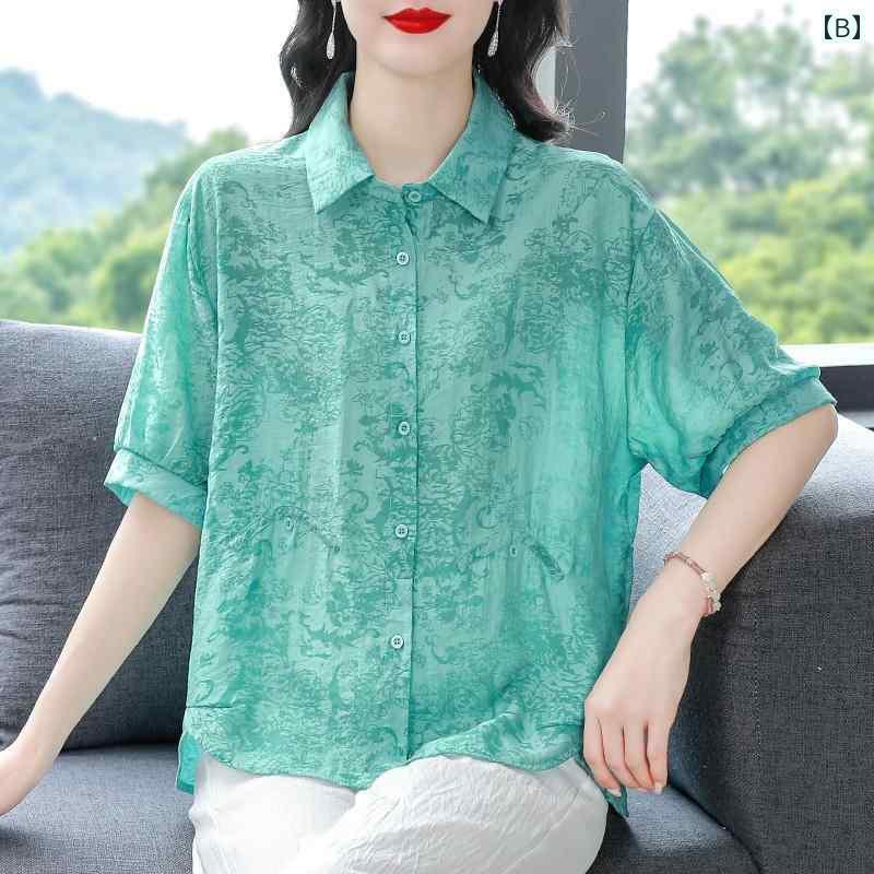 レディース　　Tシャツ　ゆったり 中年お 母様の おしゃれな 半袖 コットンリネン シャツ レディース サマー ゆったり カジュアル お腹 カバー リネン トップス