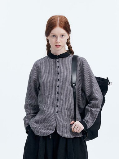 レディース シャツ トップス Douwu Clothing ウォッシュド リネン ラウンドネック ピンストライプ ステッチ レディース シャツ レディース シャツ トップス Douwu Clothing ウォッシュド リネン ラウンドネック ピンストライプ ステッチ レディース シャツ