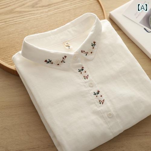 レディース シャツ トップス カット ラベル 尾 刺繍 綿糸 シャツ レディース 春 カジュアル 万能 長袖 レディース シャツ トップス カット ラベル 尾 刺繍 綿糸 シャツ レディース 春 カジュアル 万能 長袖
