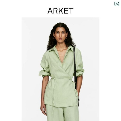 レディース シャツ トップス ARKET レディース リネン 長袖 アシンメトリー ヘム シャツ グリーン 2025 夏 1269848001 レディース シャツ トップス ARKET レディース リネン 長袖 アシンメトリー ヘム シャツ グリーン 2025 夏 1269848001