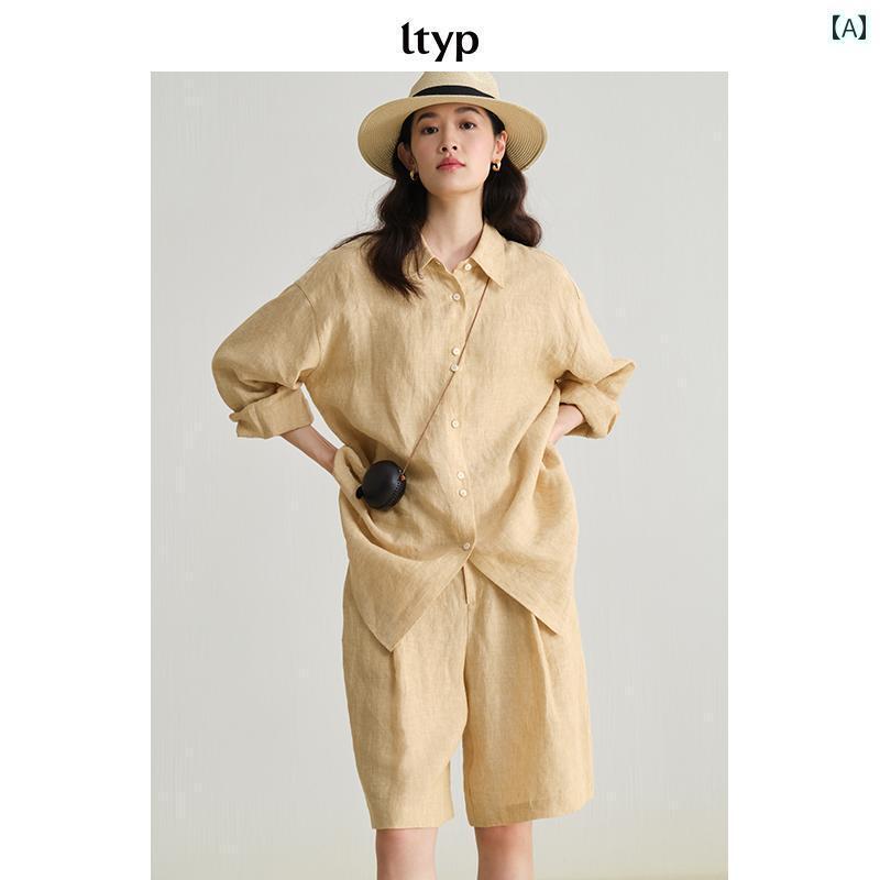 レディース シャツ トップス ltyp トラベル ヘンプ リネン カジュアル 日焼け防止 スーツ シャツ / ワイド レッグ ショーツ レディース 春