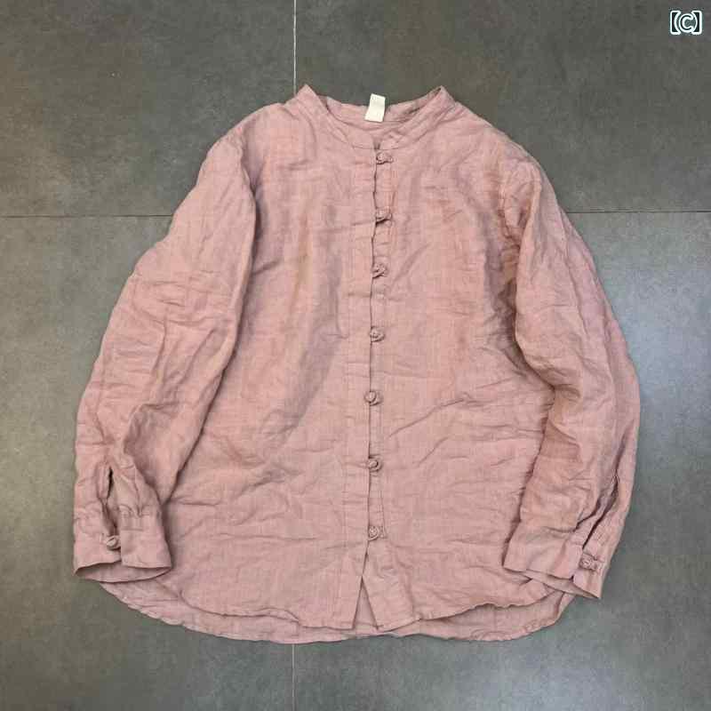 レディース　　シャツ　トップス Dachang Fanmiao 8666 ダメージ 加工 リネン レトロ スタイル ボタン 付き シャツ レディース ゆったり 大きいサイズ カジュアル 春夏