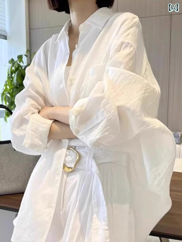 レディース　　シャツ　トップス 春秋に 着る レディース ゆったり 白い 綿 リネンの 長袖 日焼け防止 シャツ カーディガン 高級 リネンシャツ 韓国 トップス