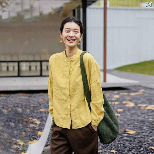 トップス レディース シャツ ブルーミング トラベル レディース 服 018 花 / 春 シーリン 先 染め リネン スタンドカラー オープン ネック ドロップ ショルダー ゆったり 長袖 シャツ トップス レディース シャツ ブルーミング トラベル レディース 服 018 花 / 春 シーリン 先 染め リネン スタンドカラー オープン ネック ドロップ ショルダー ゆったり 長袖 シャツ