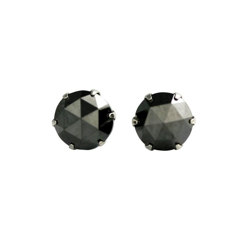 [ダイヤモンドワールド] レディース ジュエリー PT900 ローズカット ブラックダイヤモンド ピアス 1.0ct 6本爪タイプ
