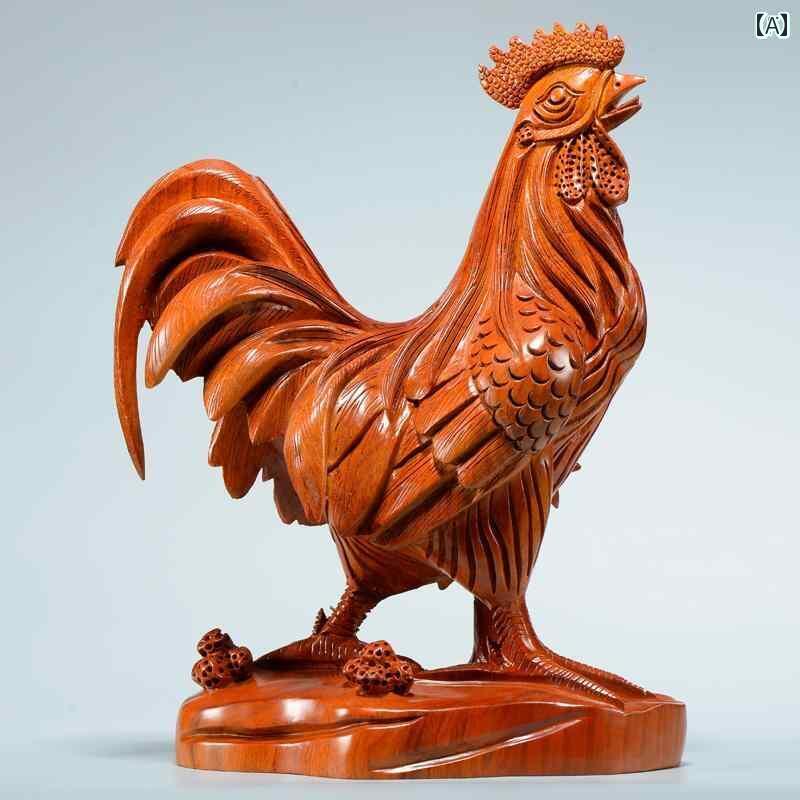 ホビー 雑貨 装飾品 ローズウッド 無垢材 彫刻 干支 鶏 飾り ホーム ポーチ 装飾 新築 祝い ギフト 金鶏 鳴き