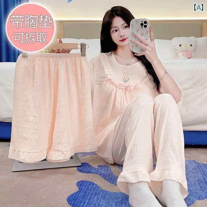 　パジャマ　レディース　上下 パジャマ レディース 春夏 半袖 ズボン 胸 パッド 付き 3点 セット 新型 スイート プリンセス 風 太め mm 大きいサイズ 家 着