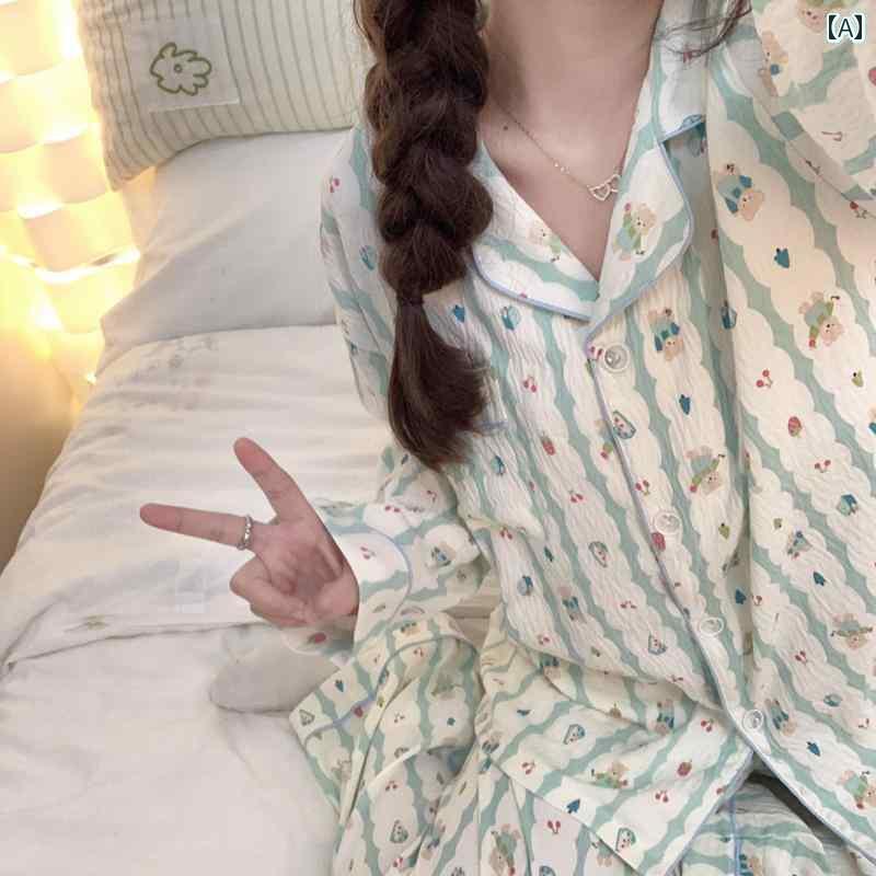 　パジャマ　レディース　上下 の スタイル 長袖 パジャマ 女の子 春秋 夏 雲 綿 ミルク ブルー ベア ..