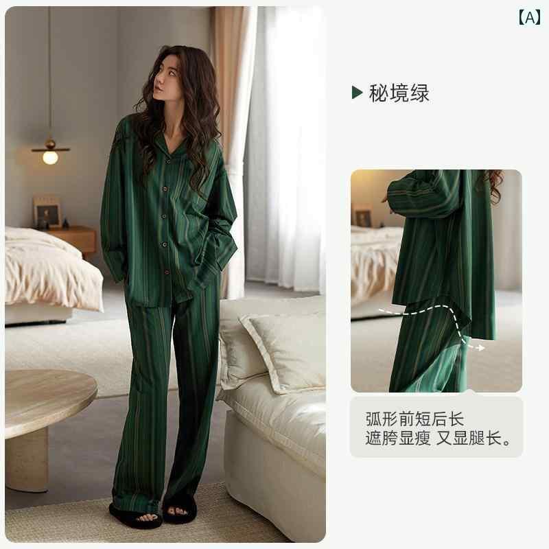 　パジャマ　レディース　上下 Yue Nei パジャマ レディース 春秋 コットン 長袖 パンツ ホームウェア 秋冬 大きいサイズ 高級 ストライプ スーツ