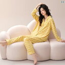 パジャマ レディース 上下 女性用 パジャマ 春秋 スタイル 綿 2024年 チェック 柄 長袖 ホームウェア 春 黄色 大きいサイズ 着用 可能 スーツ