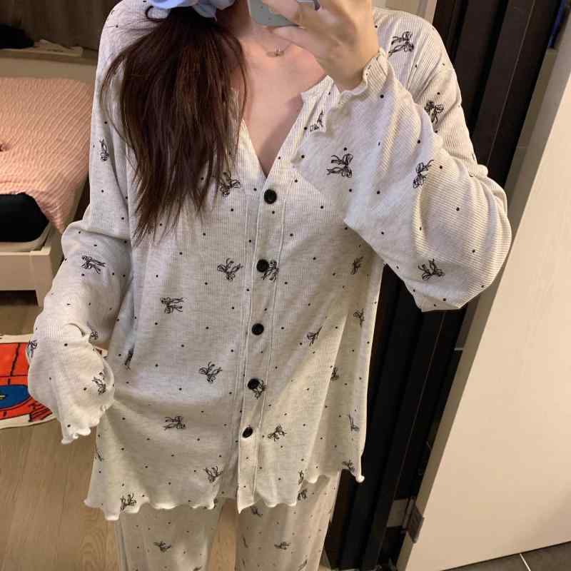 レディース　パジャマ　スウェット　上下 大きいサイズ コットンシルク 長袖 ズボン パジャマ セット 春秋 レディースニット コットン ホーム 服 2025 春