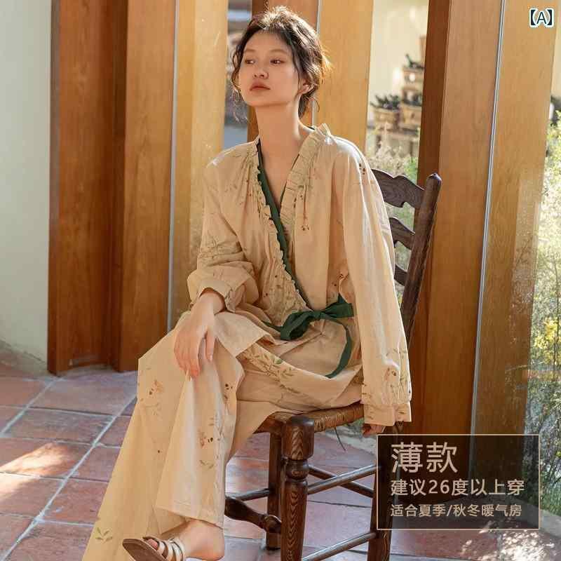 レディース　パジャマ　スウェット　上下 Zumas パジャマ レディース 綿 春秋冬 2025 チャイナ風 漢服 ホームウェア スーツ 外 着 可能 長袖(4)
