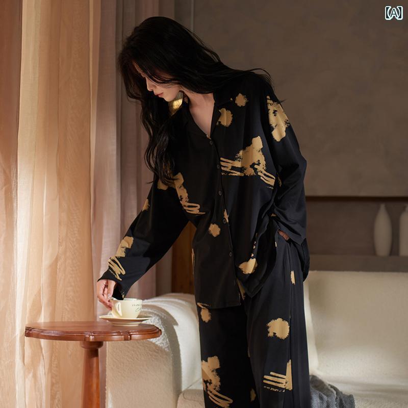 レディース　パジャマ　スウェット　上下 沙 千 パジャマ レディース 春秋 2024 モダールコットン 長袖 スーツ カジュアル 外 着 ホームウェア