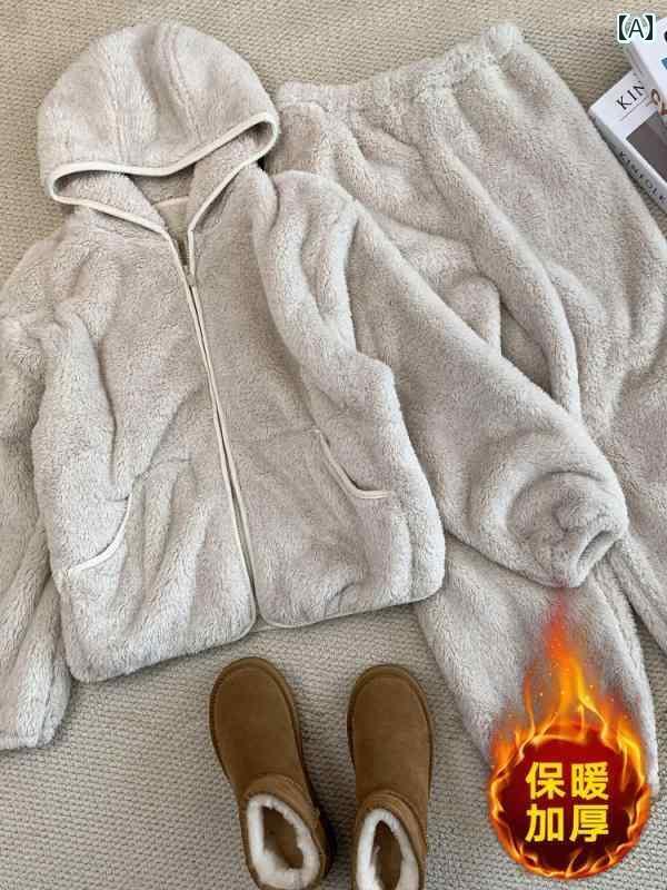 レディース　パジャマ　スウェット　上下 の 商品 フード付き 両面 北極 裏起毛 暖かい 厚手 ホーム 服 スーツ レディースファッション パジャマ ツーピース アウターウェア