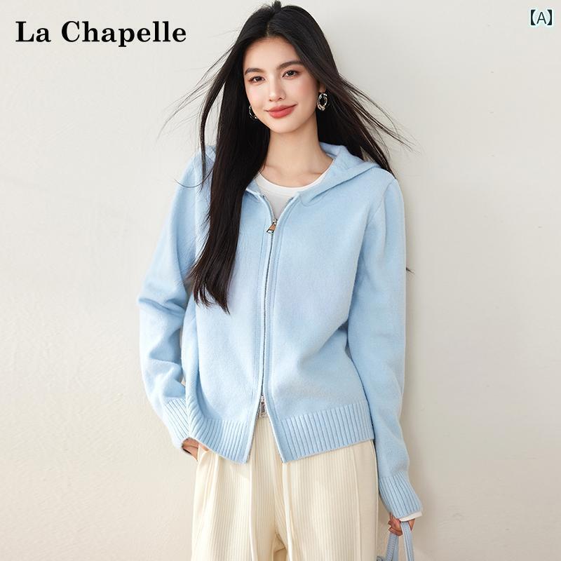 パーカー　フード付き　ニット La Chapelle ダブル ジッパー カーディガン セーター ジャケット レディ..