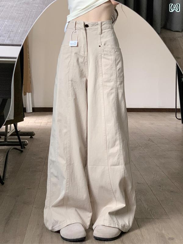 レディース　ハイウエスト　パンツ 春秋に 着る レディース アプリコット ワークウェア ジーンズ ゆったりと リラックス した ハイウエスト ストレート スリム シミター 鎌 ワイド レッグ パンツ