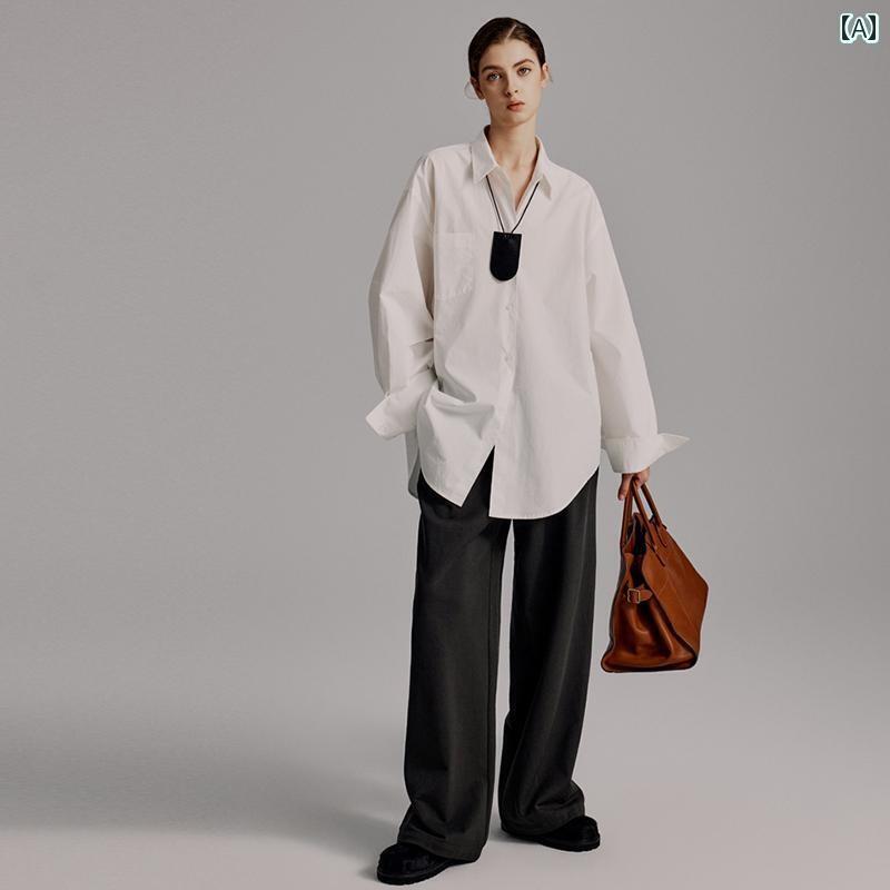 シャツ　レディース　アウター 春の シンプル 白い 長袖 シャツ ハイエンド ファッション 通勤 レイヤードトップス カジュアル トップス