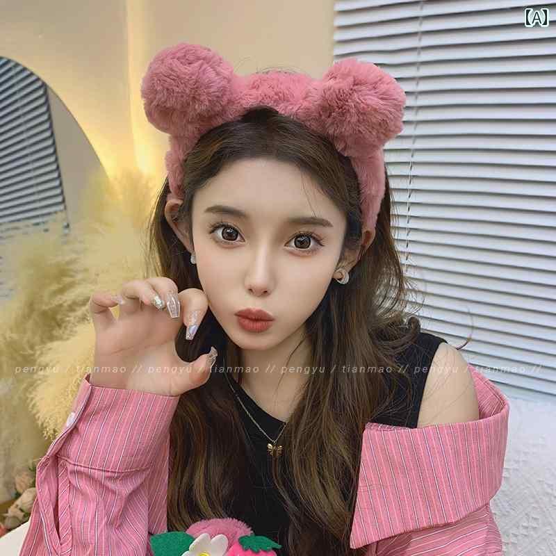 帽子　うさぎ耳　かわいい 顔が 見える ラム ファー 耳 ヘッド バンド 女性用 2024年 かわいい 洗顔 料..