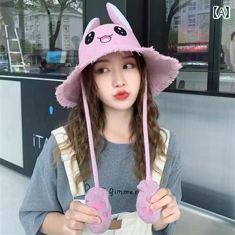 うさぎ耳　帽子　かわいい 耳が 動く 帽子 学生用 かわいい ウサギ 耳 エア バッグ ネット 風 フィッシャーマン ハット バケット