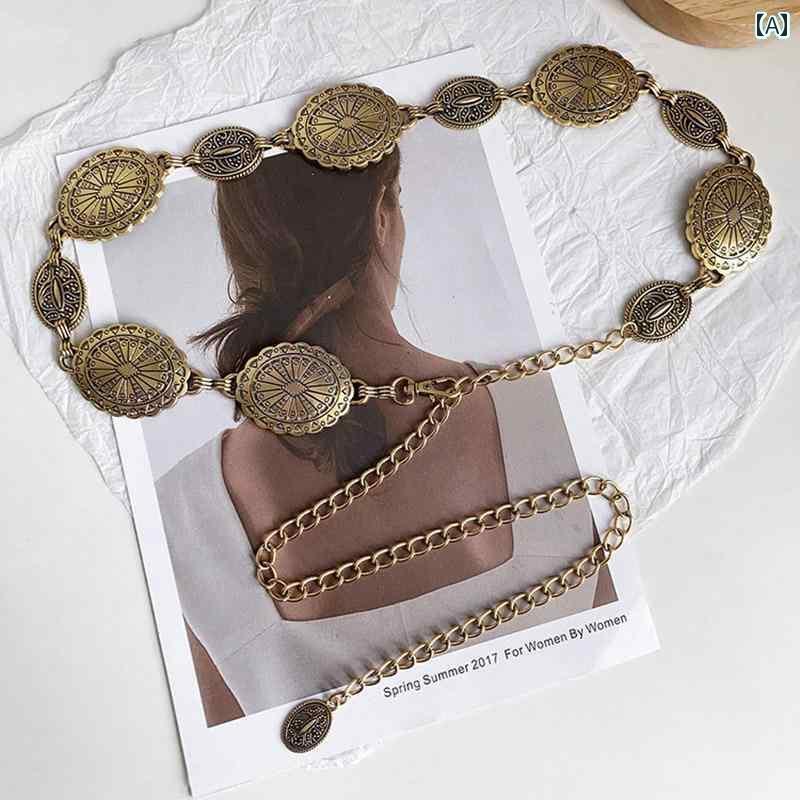 レディース　ベルト　カジュアル 女性用 ベルト 装飾 ウエスト チェーン レトロ マッチング スカート ..