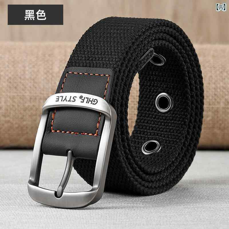 レディース　ベルト　カジュアル 多 穴 ピン バックル キャンバス ベルト メンズ ロング 太 レディース..