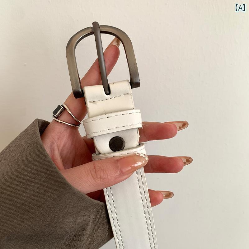 レディース　ベルト　カジュアル 女性用 レトロ 韓国 スタイル ジーンズ ベルト な ファッション 汎用性 高さ アクセサリー 白い ピン バックルベルト