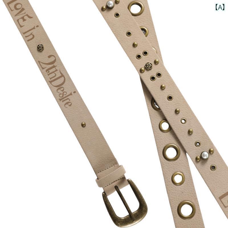 レディース　ベルト　カジュアル CRUZ パンク レター プリント スエード イレギュラー スタッズ ハードウェア ベルト