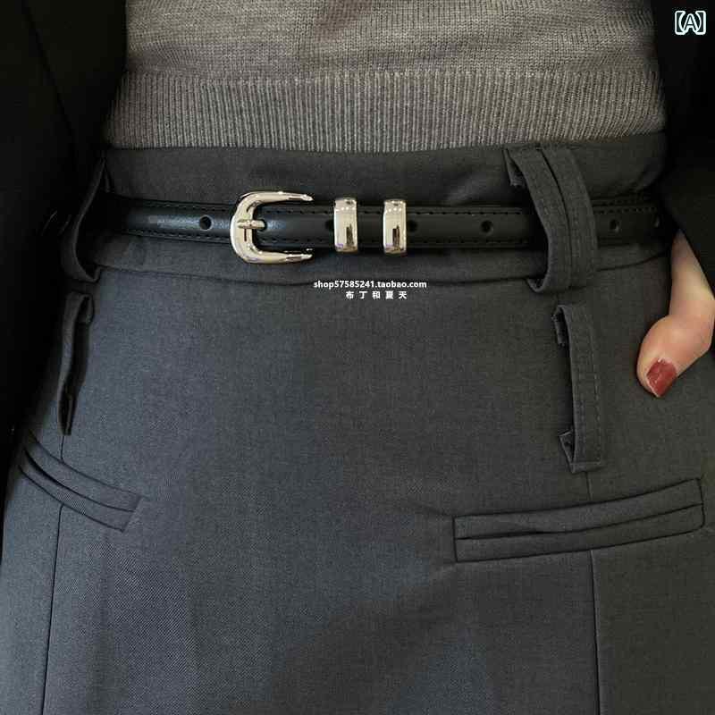 レディース　ベルト　カジュアル 韓国 小さい ベルト レディース 革 細い シンプルで な シルバーバックル メタルリング JK スカートの 装飾