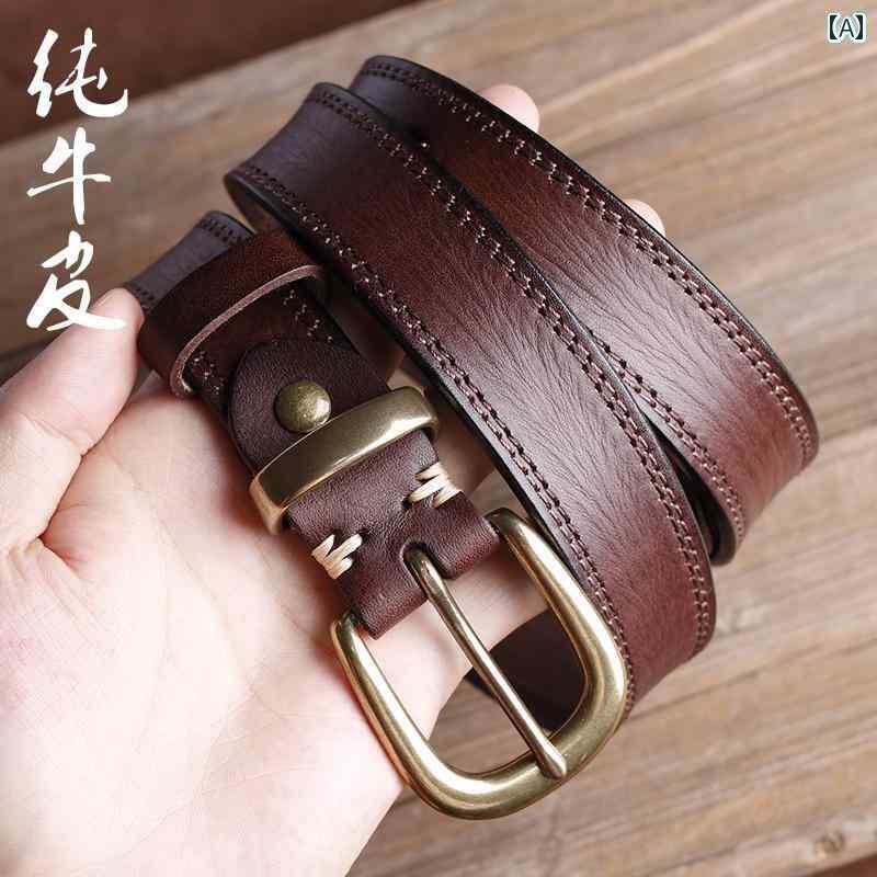 レディース　ベルト　カジュアル の レトロ レディース 銅 バックル ジーンズ ベルト 女性 夏第一層 牛革 革 イン スタイル ピン