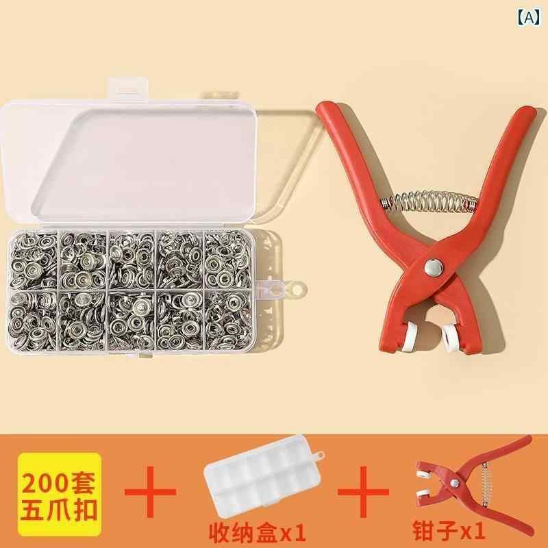 ボタン ラウンド アクセサリー 5本 爪 バックル 取り付け セット ボタン 縫い目なし ネイル ハンドプレス プライヤー スナップ ツール 母子 多機能 隠し