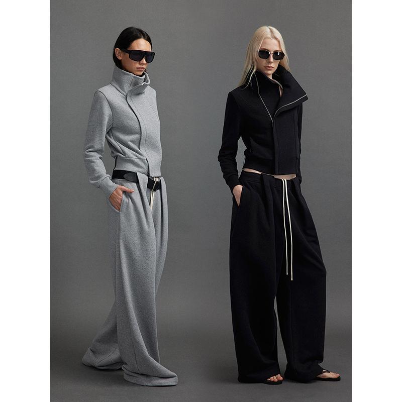 フリース　トップス　ジッパー 【 2025年 新年】 サンプル スタディ シンプ ハイ スタンドカラー ジッパー スリム スウェットシャツ ジャケット