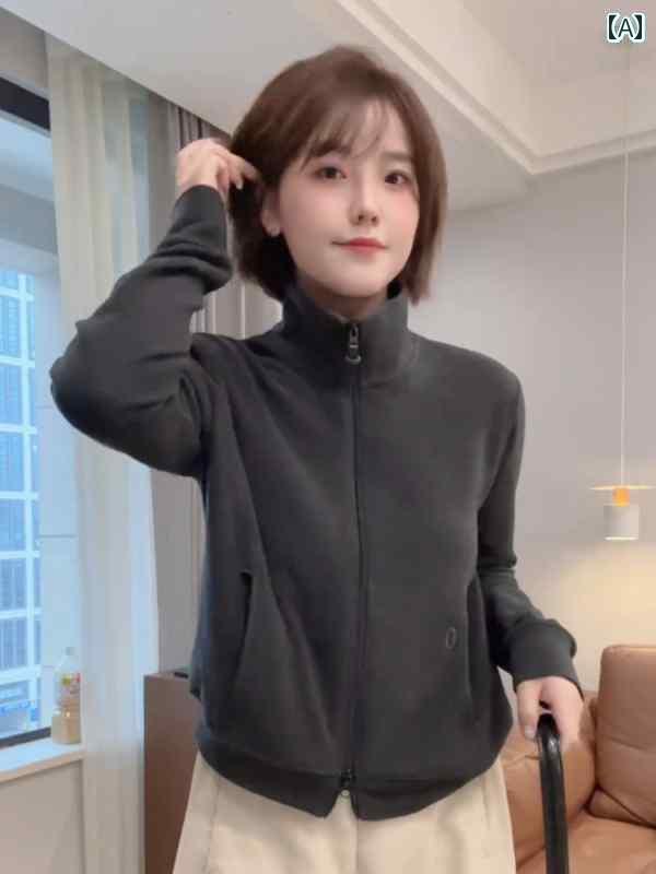 フリース　トップス　ジッパー ジッパー カーディガンフードなし スタンドカラー セーター ジャケット ..