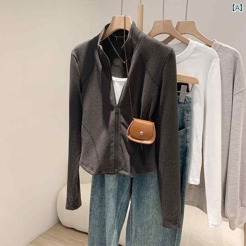 ジッパー　ジャケット　カジュアル Xiazhen 秋冬 小さい スタンドカラー ジッパー ドイツ 裏起毛 厚手 長袖 カーディガン 暖かい セーター ジャケット スリム トップス レディース