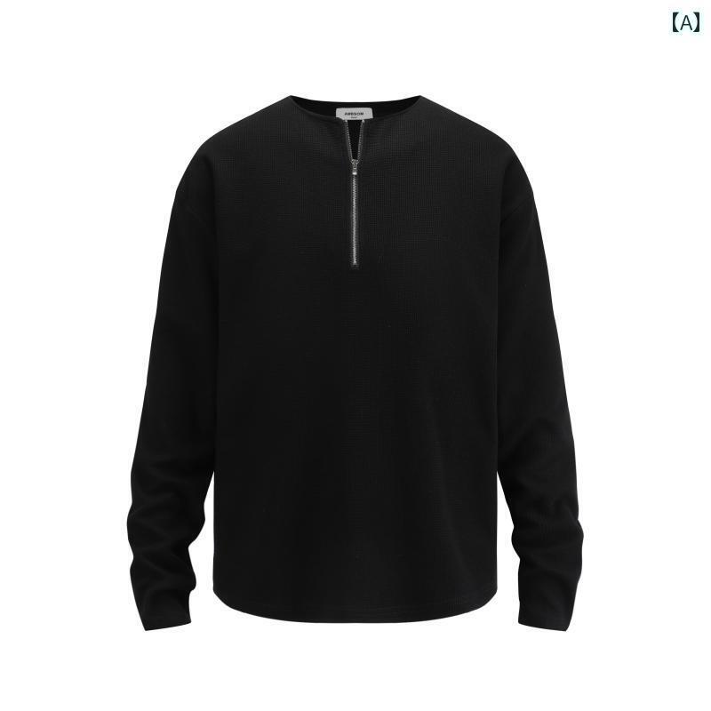 ジッパー　ジャケット　カジュアル AMBSOM ハーフ ジップ ロングスリーブ * 和風 ソフト ジッパー ワッフル 無地 メンズ