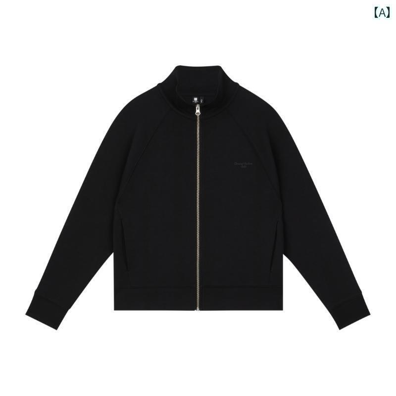 ジッパー　ジャケット　カジュアル Oneup エア コットン アメリカン スタンドカラー セーター レディース 春 無地 ベーシック ゆったり ラグランスリーブ ジッパー カーディガン ジャケット