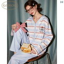 ストライプ パジャマ スウェット Gukoo / Guokuo パジャマ レディース 春秋 コアラ シリーズ ストライプ カーディガン ホームウェア セット